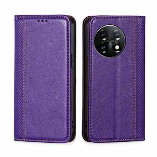 For OnePlus 11 Grid Texture Magnetic Flip Leather Phone Case(Purple)