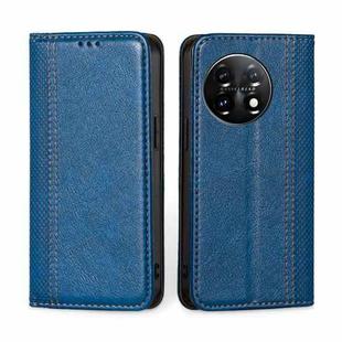 For OnePlus 11 Grid Texture Magnetic Flip Leather Phone Case(Blue)