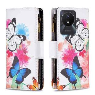 For vivo Y02 4G Colored Drawing Pattern Zipper Leather Phone Case(Two Butterflies)