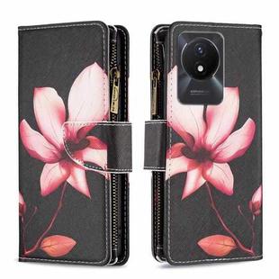 For vivo Y02 4G Colored Drawing Pattern Zipper Leather Phone Case(Lotus)