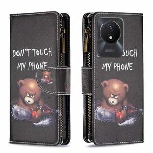 For vivo Y02 4G Colored Drawing Pattern Zipper Leather Phone Case(Bear)