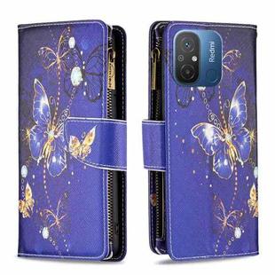 For Xiaomi Redmi 12C Colored Drawing Pattern Zipper Leather Phone Case(Purple Butterfly)