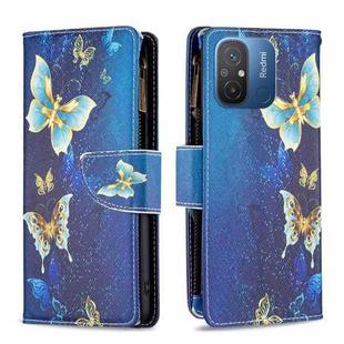 For Xiaomi Redmi 12C Colored Drawing Pattern Zipper Leather Phone Case(Gold Butterfly)