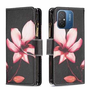 For Xiaomi Redmi 12C Colored Drawing Pattern Zipper Leather Phone Case(Lotus)