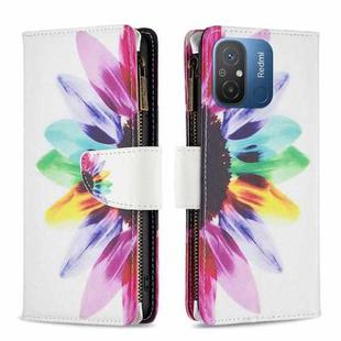 For Xiaomi Redmi 12C Colored Drawing Pattern Zipper Leather Phone Case(Sun Flower)