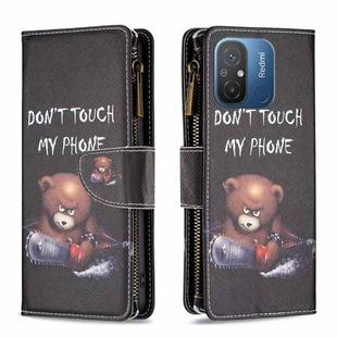 For Xiaomi Redmi 12C Colored Drawing Pattern Zipper Leather Phone Case(Bear)