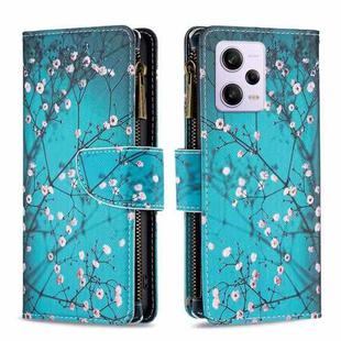 For Xiaomi Redmi Note 12 Pro+ Global Colored Drawing Pattern Zipper Leather Phone Case(Plum Blossom)