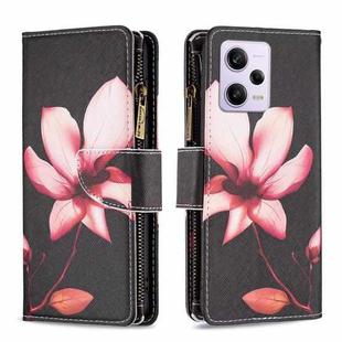 For Xiaomi Redmi Note 12 Pro+ Global Colored Drawing Pattern Zipper Leather Phone Case(Lotus)