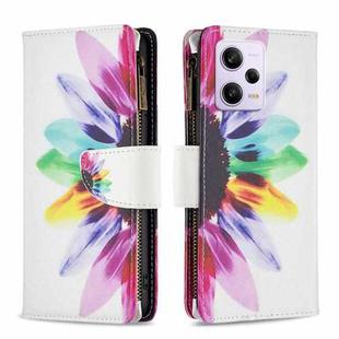 For Xiaomi Redmi Note 12 Pro+ Global Colored Drawing Pattern Zipper Leather Phone Case(Sun Flower)