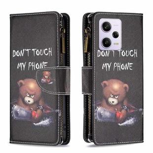 For Xiaomi Redmi Note 12 Pro+ Global Colored Drawing Pattern Zipper Leather Phone Case(Bear)