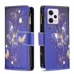 For Xiaomi Redmi Note 12 Pro Global Colored Drawing Pattern Zipper Leather Phone Case(Purple Butterfly)