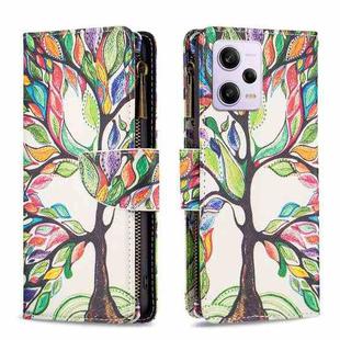 For Xiaomi Redmi Note 12 Pro Global Colored Drawing Pattern Zipper Leather Phone Case(Big Tree)