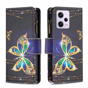 For Xiaomi Redmi Note 12 Pro Global Colored Drawing Pattern Zipper Leather Phone Case(Big Butterfly)