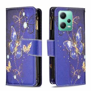 For Xiaomi Redmi Note 12 Global Colored Drawing Pattern Zipper Leather Phone Case(Purple Butterfly)