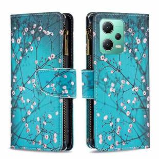 For Xiaomi Redmi Note 12 Global Colored Drawing Pattern Zipper Leather Phone Case(Plum Blossom)