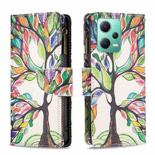 For Xiaomi Redmi Note 12 Global Colored Drawing Pattern Zipper Leather Phone Case(Big Tree)