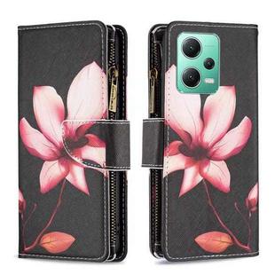 For Xiaomi Redmi Note 12 Global Colored Drawing Pattern Zipper Leather Phone Case(Lotus)