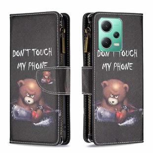 For Xiaomi Redmi Note 12 Global Colored Drawing Pattern Zipper Leather Phone Case(Bear)