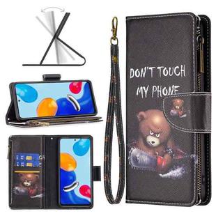 For Xiaomi Redmi Note 12S 4G / Note 11 Colored Drawing Pattern Zipper Leather Phone Case(Bear)