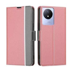 For vivo Y02 4G Twill Texture Side Button Leather Phone Case(Pink)