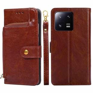 For Xiaomi 13 Pro Zipper Bag Leather Phone Case(Brown)