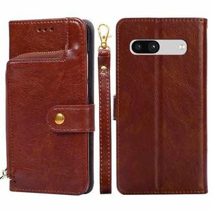 For Google Pixel 7a Zipper Bag Leather Phone Case(Brown)