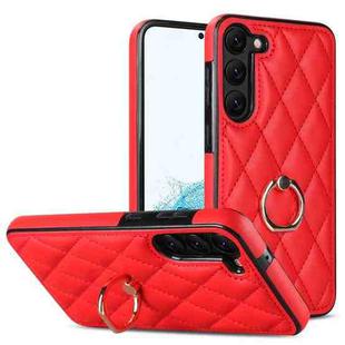 For Samsung Galaxy S23 5G Rhombic PU Leather Phone Case with Ring Holder(Red)