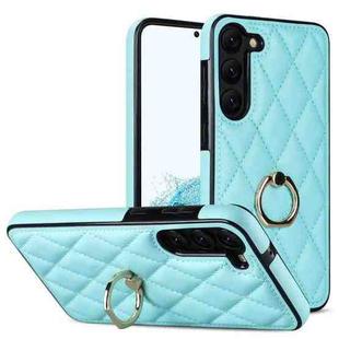 For Samsung Galaxy S23 5G Rhombic PU Leather Phone Case with Ring Holder(Blue)