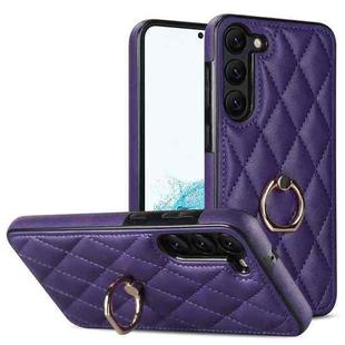 For Samsung Galaxy S23 5G Rhombic PU Leather Phone Case with Ring Holder(Purple)