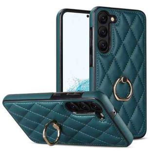 For Samsung Galaxy S23+ 5G Rhombic PU Leather Phone Case with Ring Holder(Green)