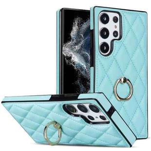 For Samsung Galaxy S23 Ultra 5G Rhombic PU Leather Phone Case with Ring Holder(Blue)