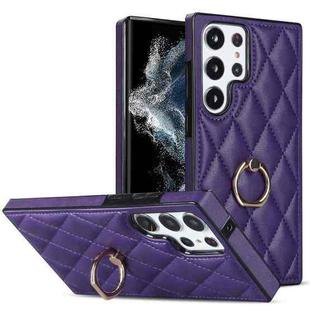 For Samsung Galaxy S23 Ultra 5G Rhombic PU Leather Phone Case with Ring Holder(Purple)