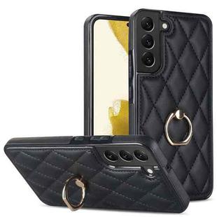 For Samsung Galaxy S22 5G Rhombic PU Leather Phone Case with Ring Holder(Black)