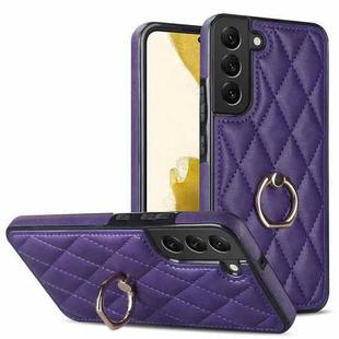 For Samsung Galaxy S22 5G Rhombic PU Leather Phone Case with Ring Holder(Purple)