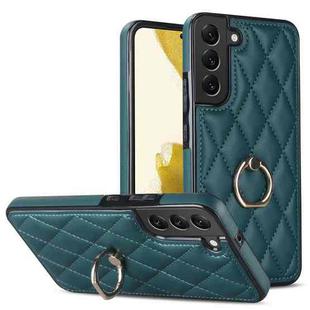 For Samsung Galaxy S22+ 5G Rhombic PU Leather Phone Case with Ring Holder(Green)