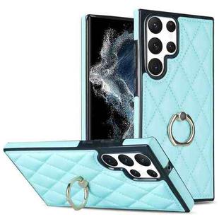 For Samsung Galaxy S22 Ultra 5G Rhombic PU Leather Phone Case with Ring Holder(Blue)