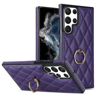 For Samsung Galaxy S22 Ultra 5G Rhombic PU Leather Phone Case with Ring Holder(Purple)