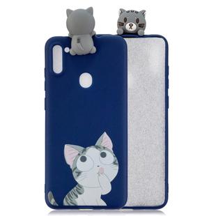 For Galaxy A11 Shockproof Colored Painted Lying Cartoon TPU Protective Case(Big Face Cat)