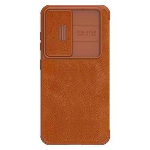 For Samsung Galaxy S23 5G NILLKIN QIN Series Pro Sliding Camera Cover Design Leather Phone Case(Brown)
