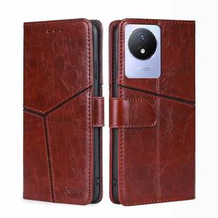 For vivo Y02 4G Geometric Stitching Horizontal Flip Leather Phone Case(Dark Brown)