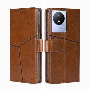 For vivo Y02 4G Geometric Stitching Horizontal Flip Leather Phone Case(Light Brown)