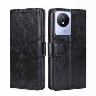 For vivo Y02 4G Geometric Stitching Horizontal Flip Leather Phone Case(Black)