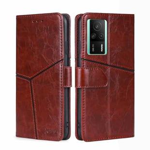 For Xiaomi Redmi K60E Geometric Stitching Horizontal Flip Leather Phone Case(Dark Brown)