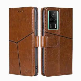 For Xiaomi Redmi K60E Geometric Stitching Horizontal Flip Leather Phone Case(Light Brown)