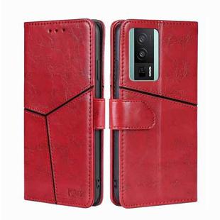 For Xiaomi Redmi K60 / K60 Pro Geometric Stitching Horizontal Flip Leather Phone Case(Red)