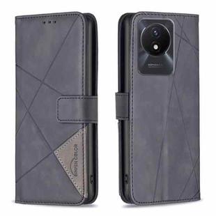For vivo Y02 4G Magnetic Buckle Rhombus Texture Leather Phone Case(Black)