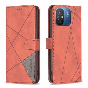 For Xiaomi Redmi 12C Magnetic Buckle Rhombus Texture Leather Phone Case(Brown)