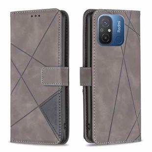 For Xiaomi Redmi 12C Magnetic Buckle Rhombus Texture Leather Phone Case(Grey)