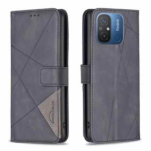 For Xiaomi Redmi 12C Magnetic Buckle Rhombus Texture Leather Phone Case(Black)