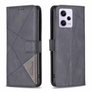 For Xiaomi Redmi Note 12 Pro+ Global Magnetic Buckle Rhombus Texture Leather Phone Case(Black)